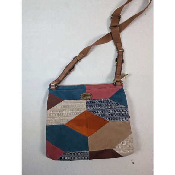 Fossil Multicolor Patchwork Suede‎ Canvas Crossbody Bag - Picture 7 of 10